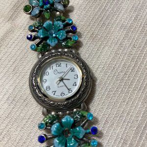 Orini Crystal and Enamel Flowers Bracelet Watch